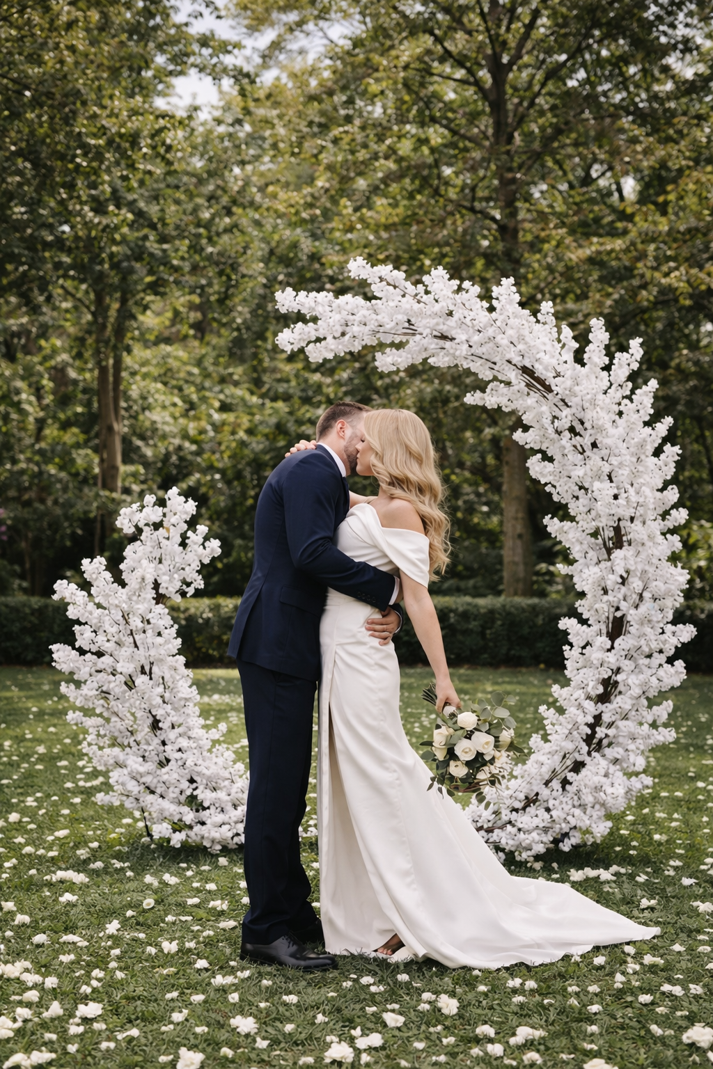 White Hydrangea Floral Partial Round Arch