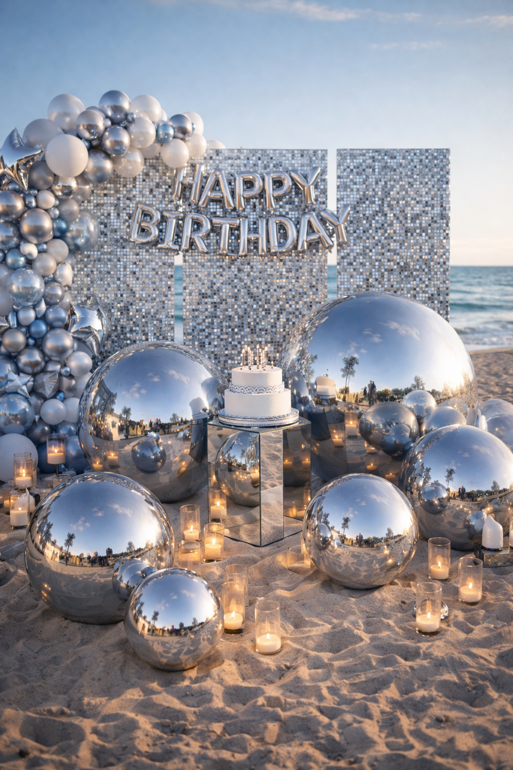 Silver Mirror Ball Sphere 36 “ Includes Pump