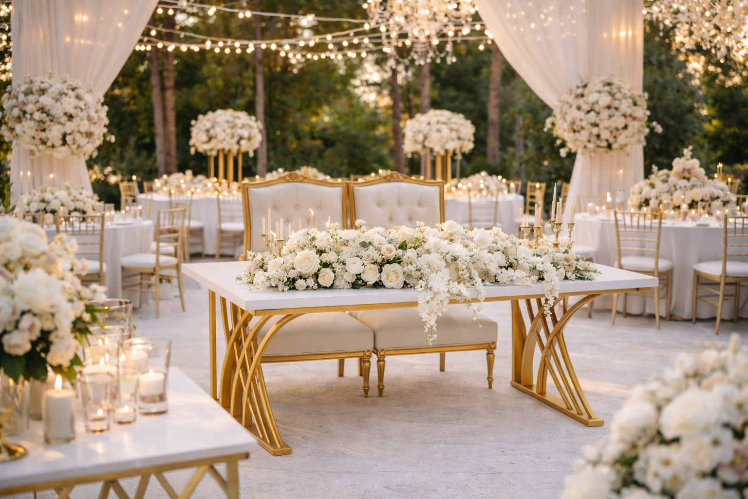 Large Modern Table 55’ White & Gold