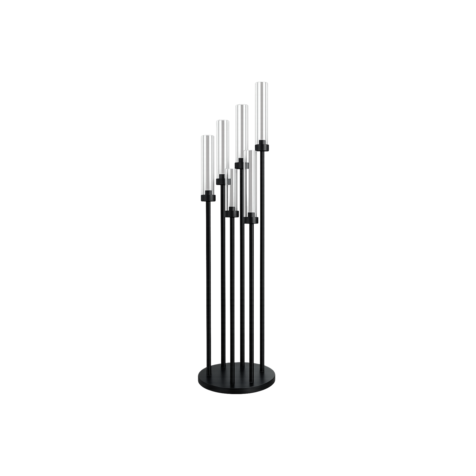 Black 9-Head Candle Stand 42” with Glass Cylinders