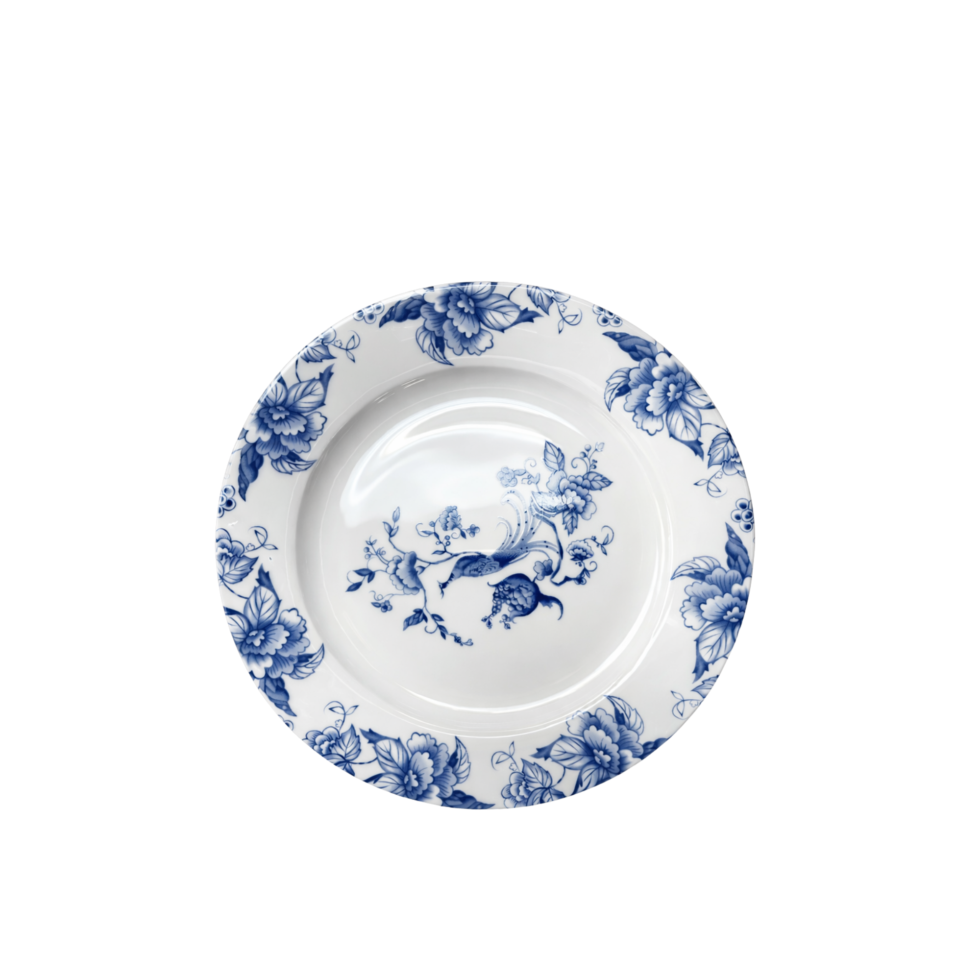 Blue & White Floral Peacock Salad Plate 8"