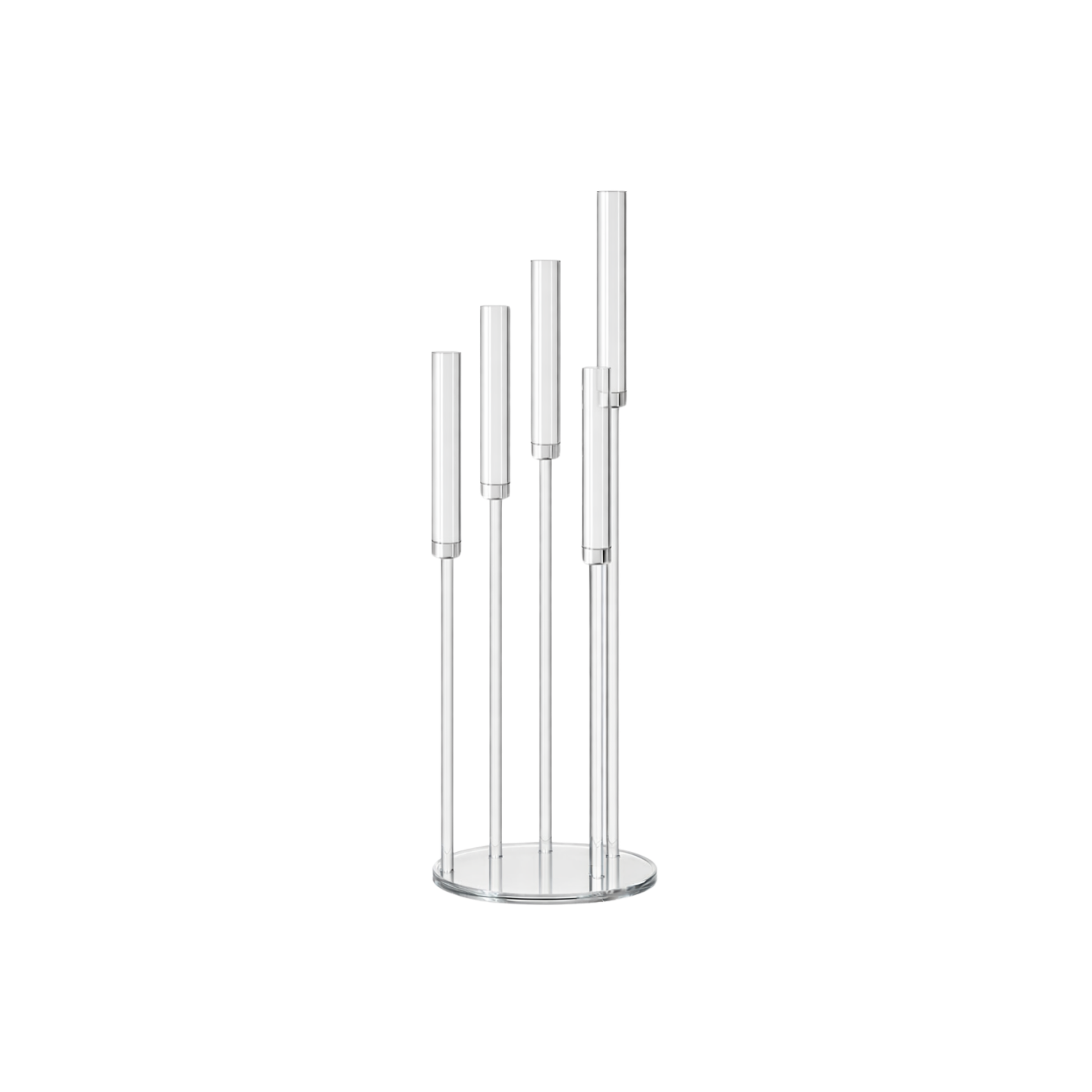 Crystal 5-Head Candle Stand 12” x 52” with Glass Cylinders