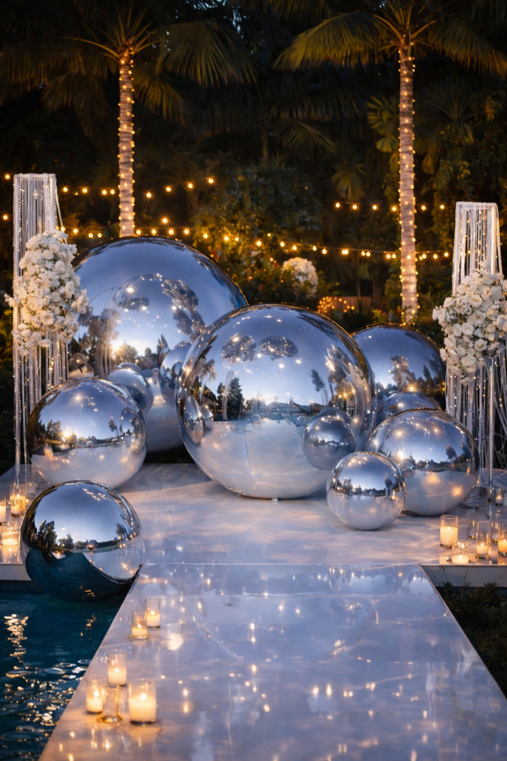 Silver Mirror Ball Sphere 48 “ Includes Pump