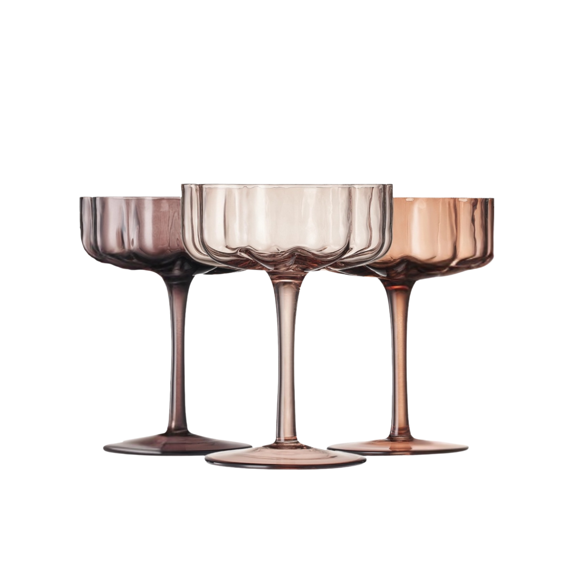 Flower Vintage Champagne Coupe Glass 7 oz Assorted Brown Color - Provided Racks of 16 Price per one