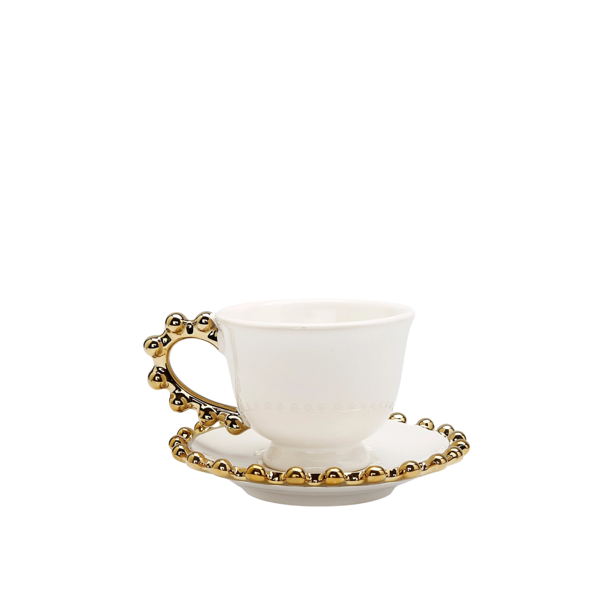 Gold Beaded Border Espresso Cup & Saucer Set