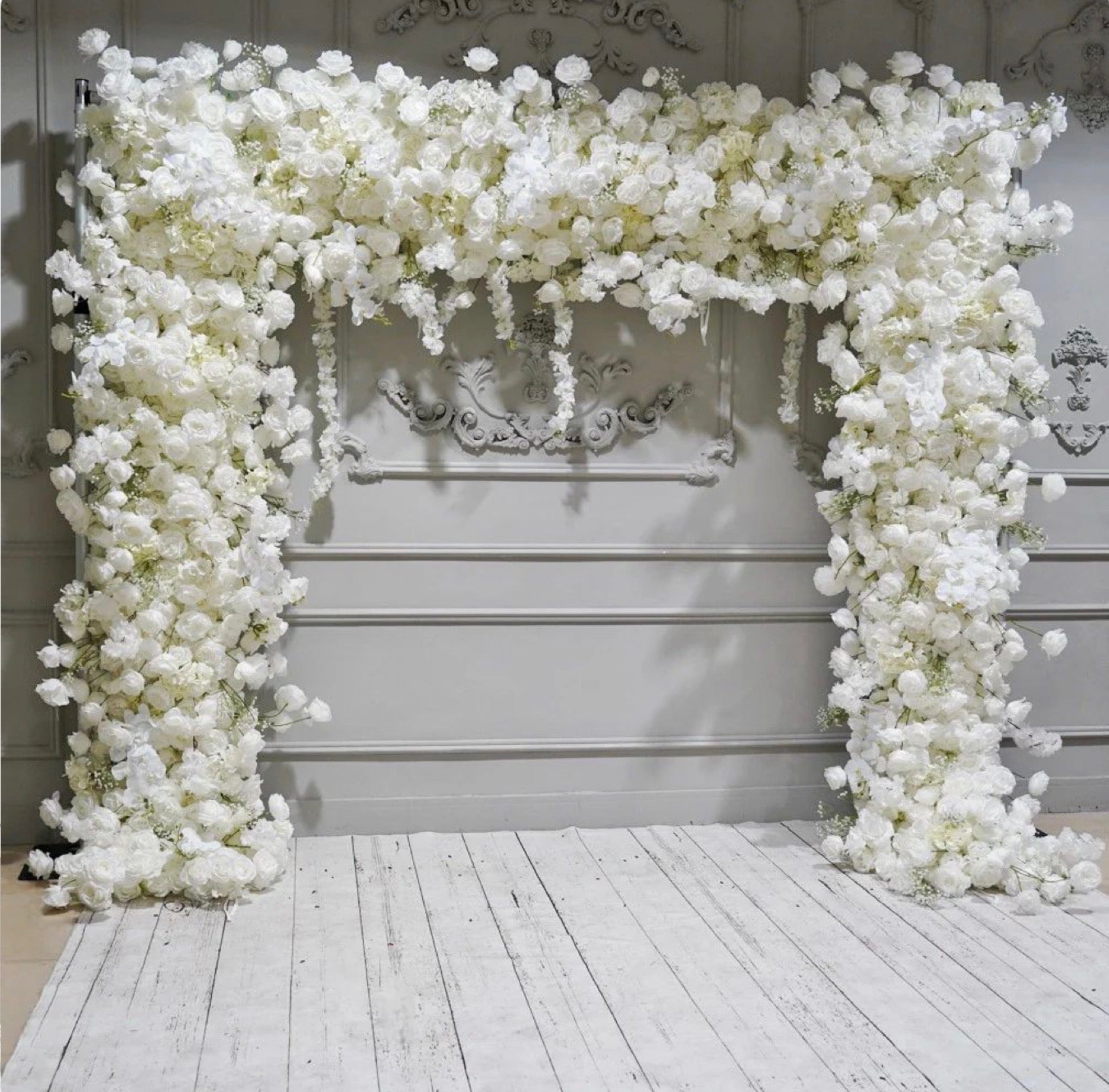 White Rose, Hydrangea, Square Floral Arch 8 FT Pipe Kit Frame Needed