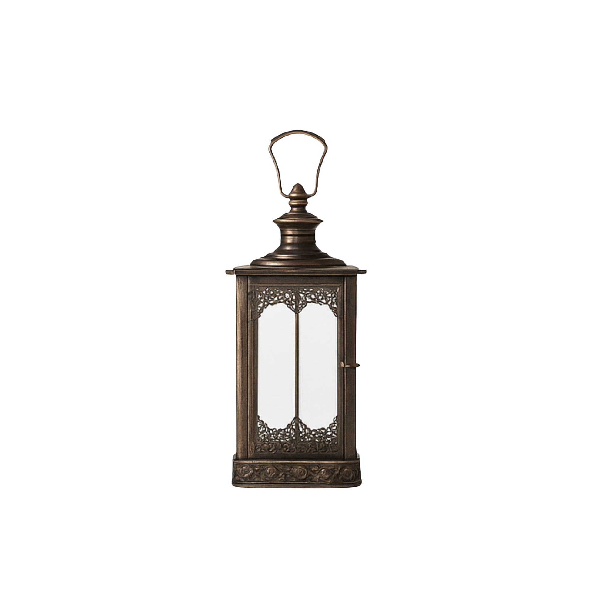 Lantern Antique Gold Oblong Metal 19"