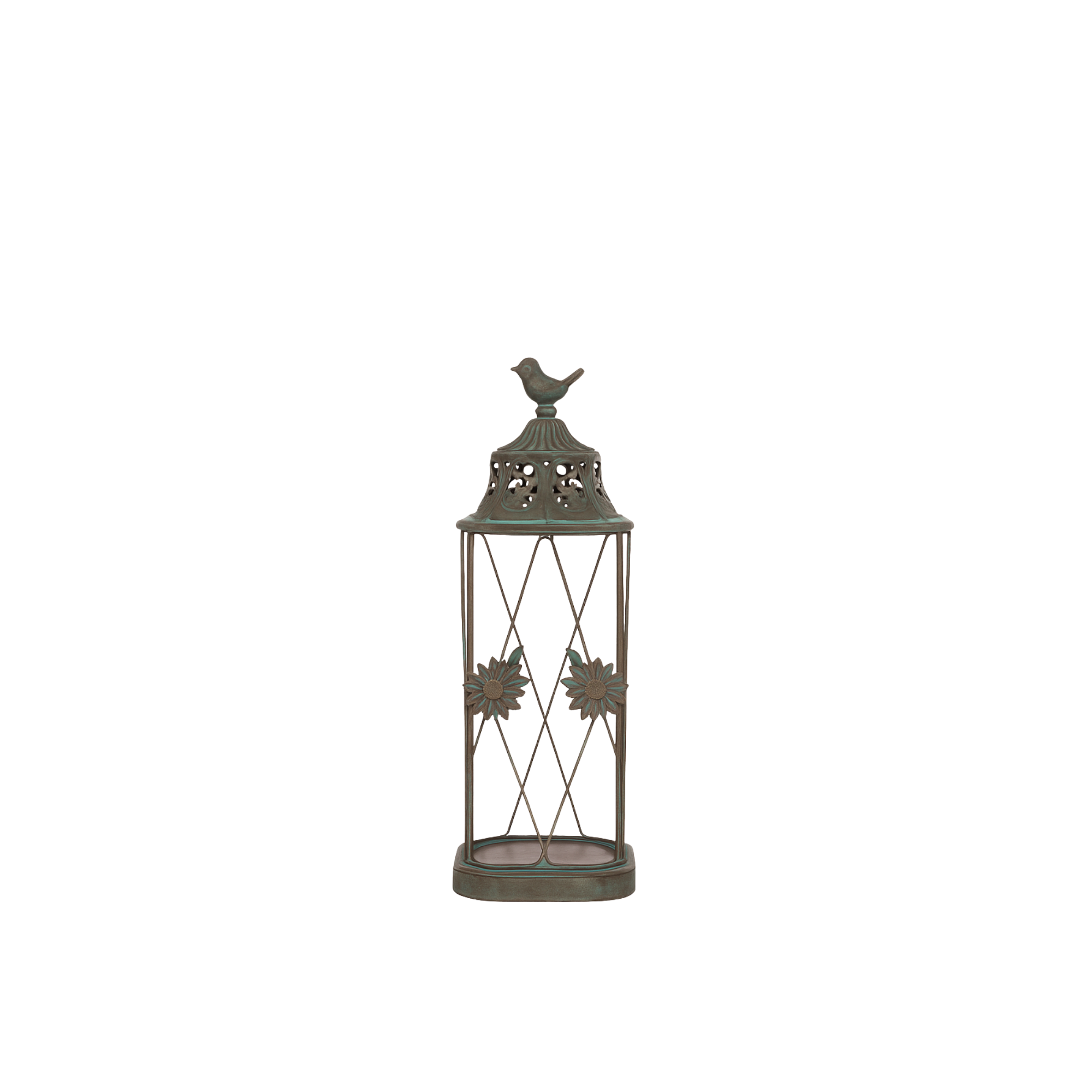 Lantern Distressed Blue Bird Metal 11.5"