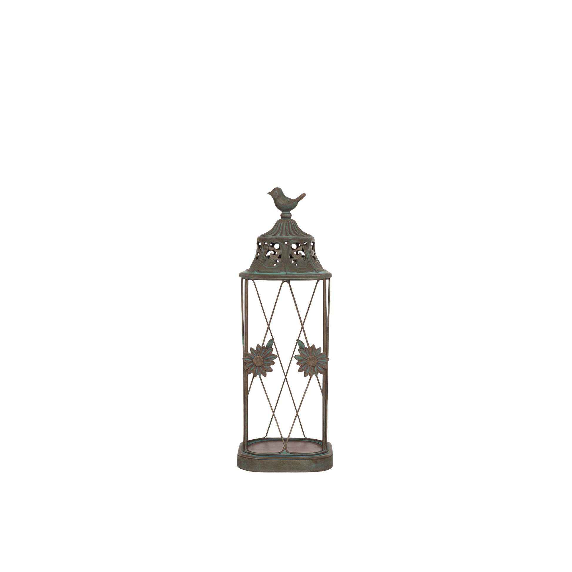 Lantern Distressed Blue Bird Metal 11.5"