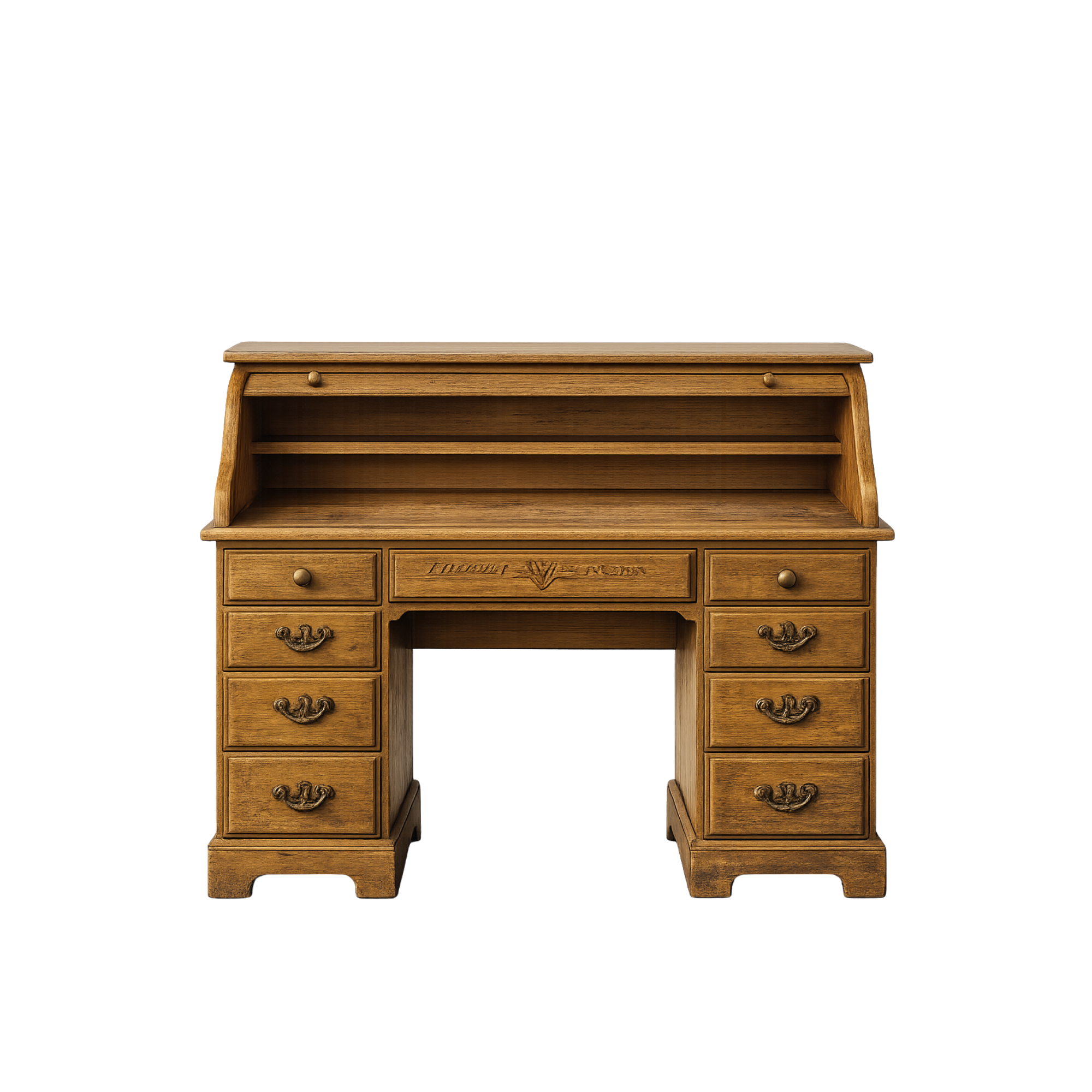 Oak Vintage Secretary Desk with Opening Lid and Drawers