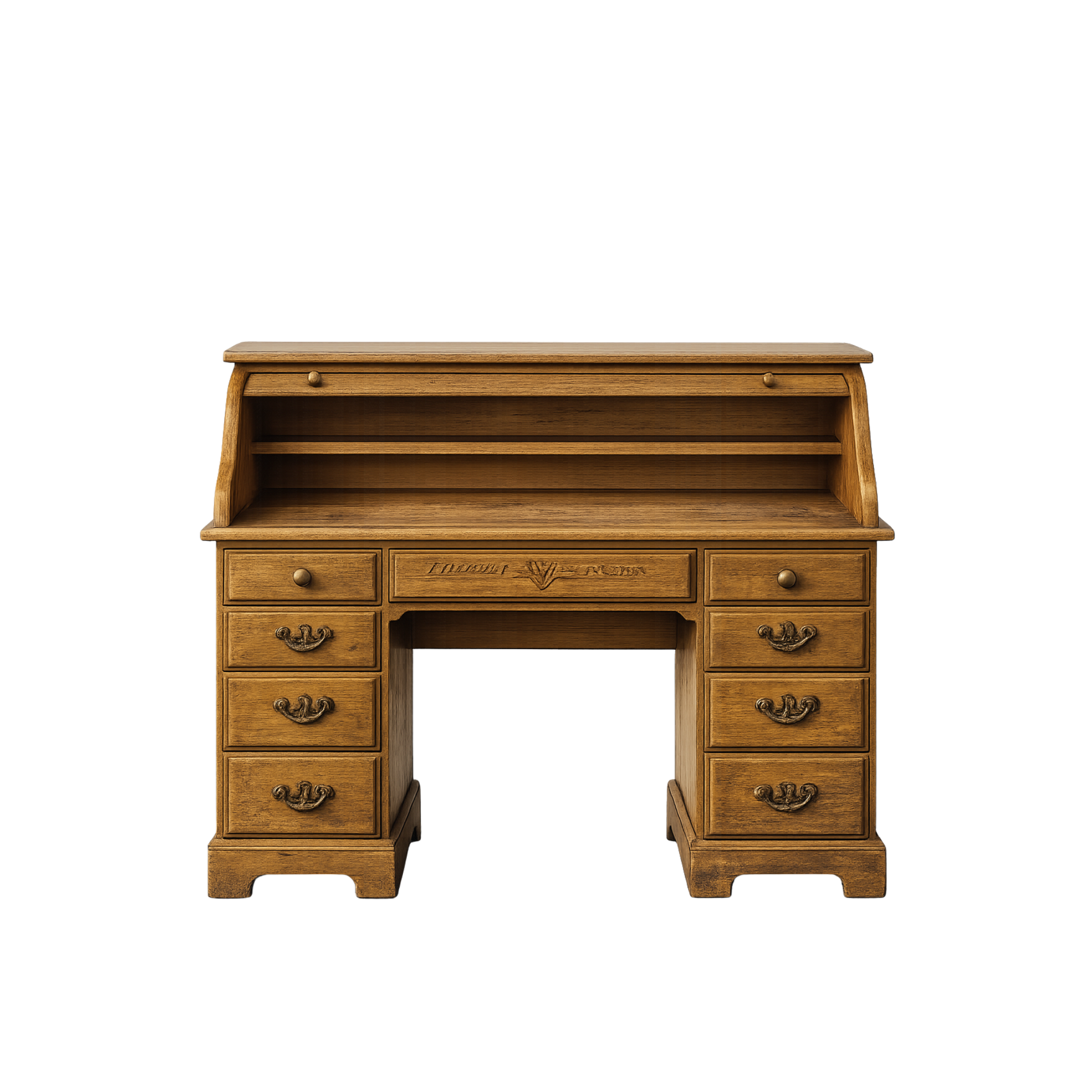 Oak Vintage Secretary Desk with Opening Lid and Drawers