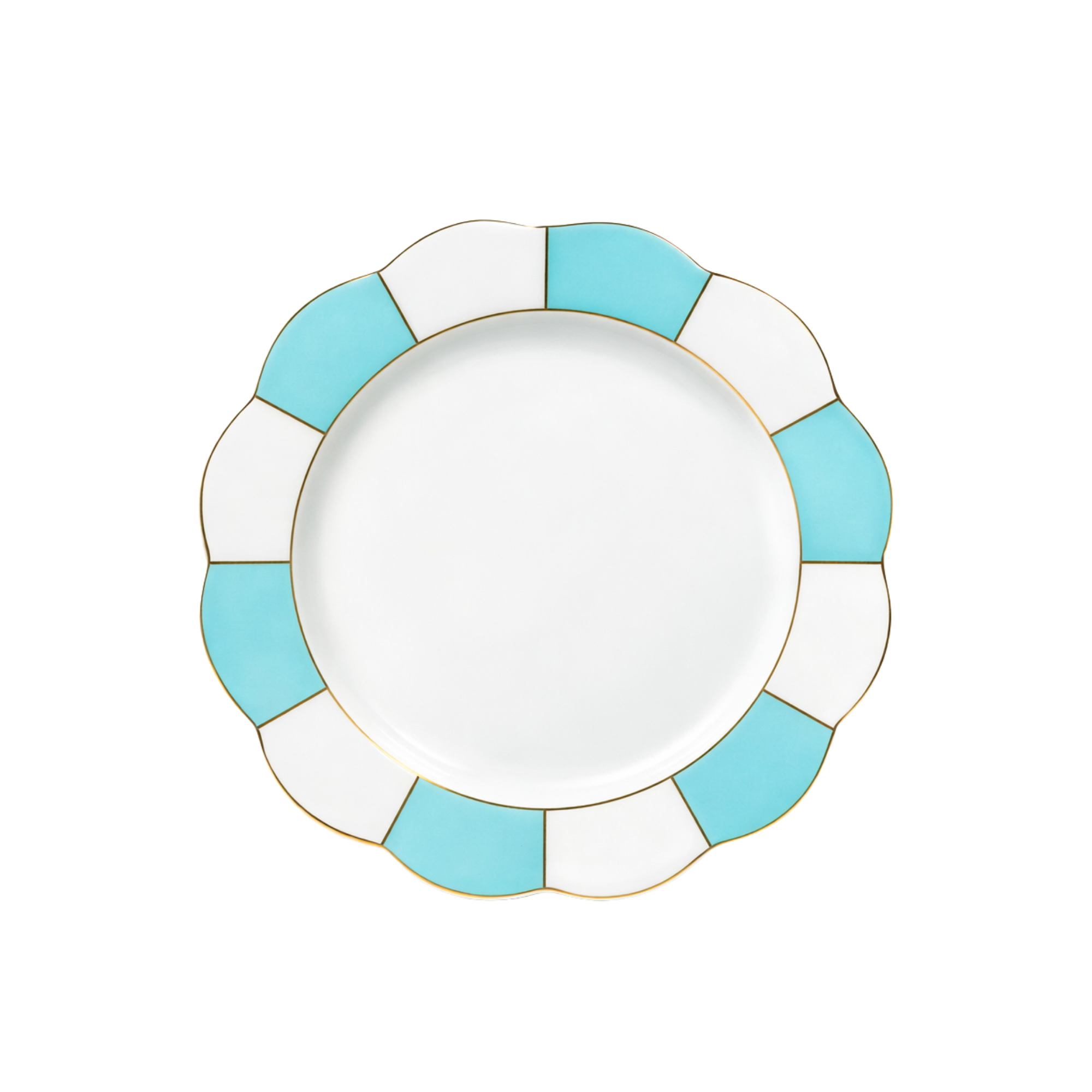 Turquoise Gold Scallop 11" Fine Porcelain Dinner Plate