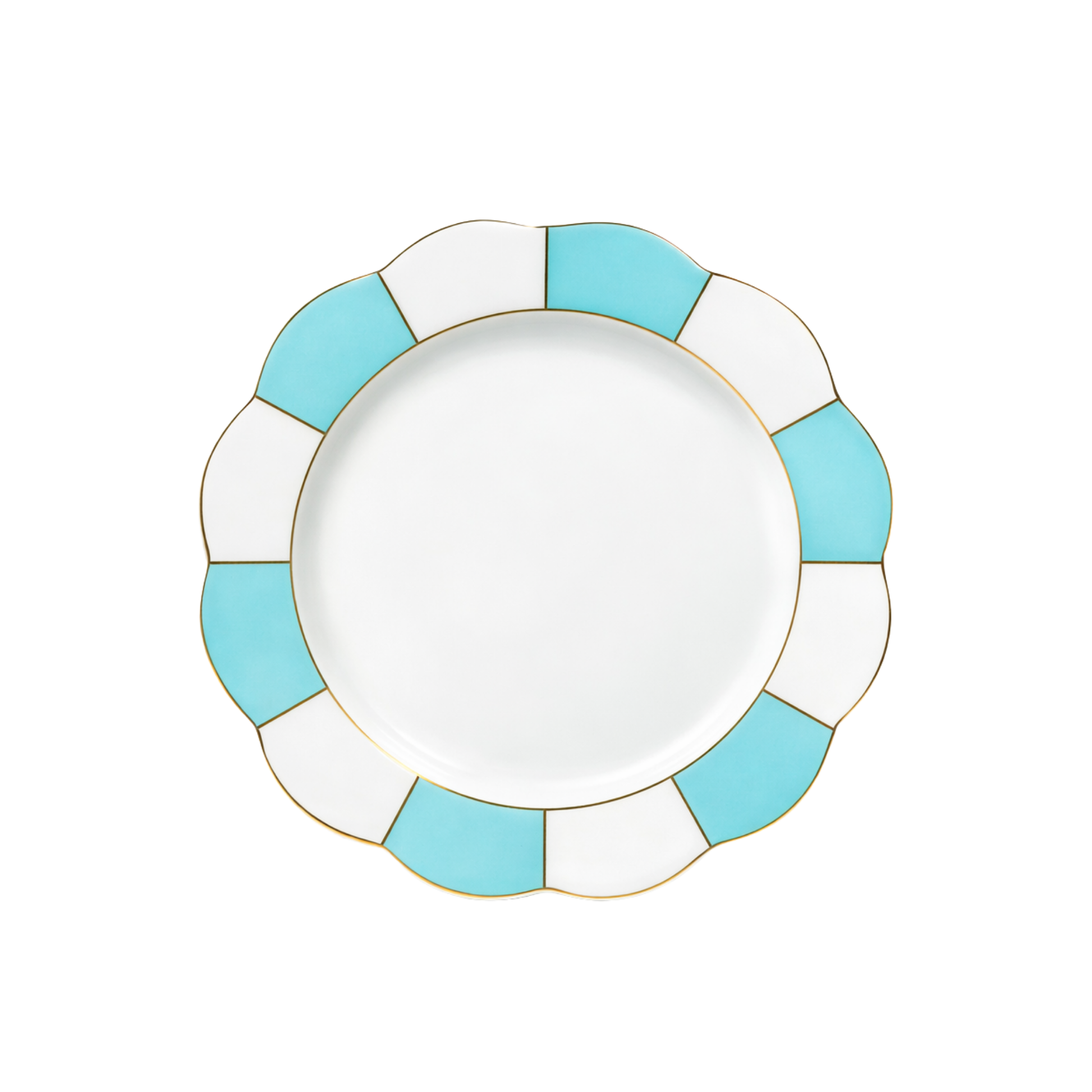 Turquoise Gold Scallop 11" Fine Porcelain Dinner Plate