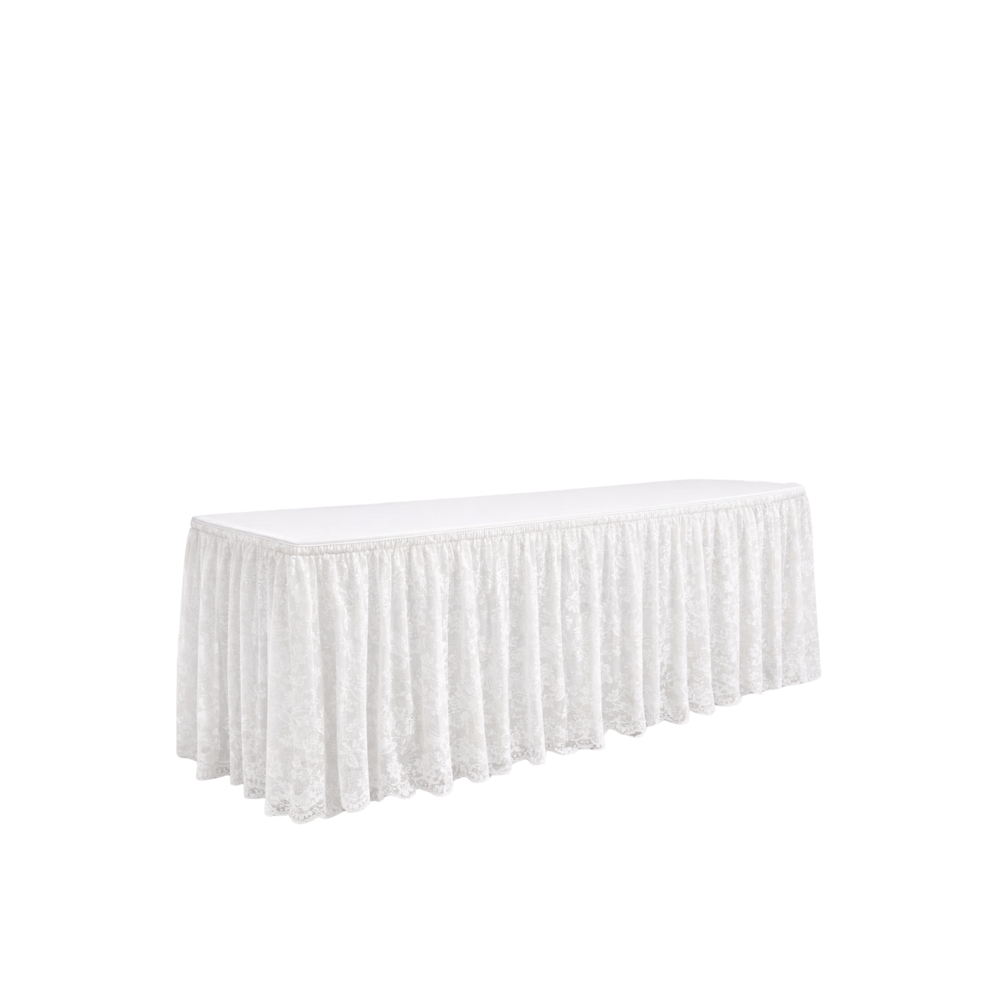 White Lace Table Skirting 14’ - Clip Needed