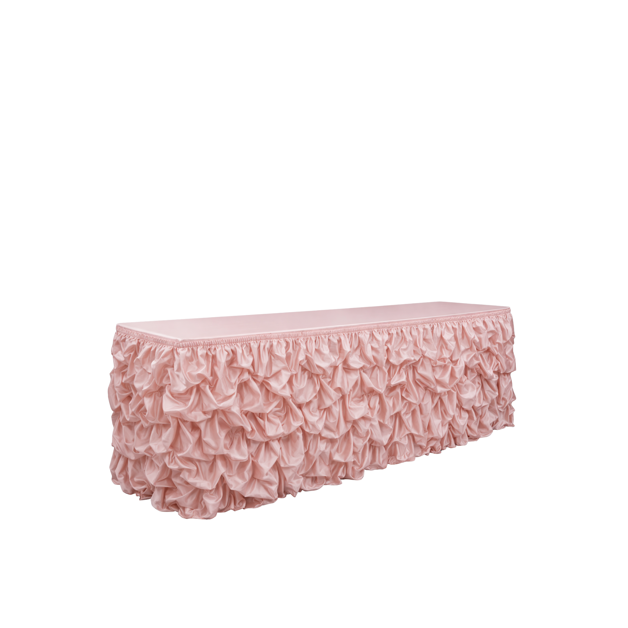 Blush Lamour Satin Gathered Table Skirting 14’