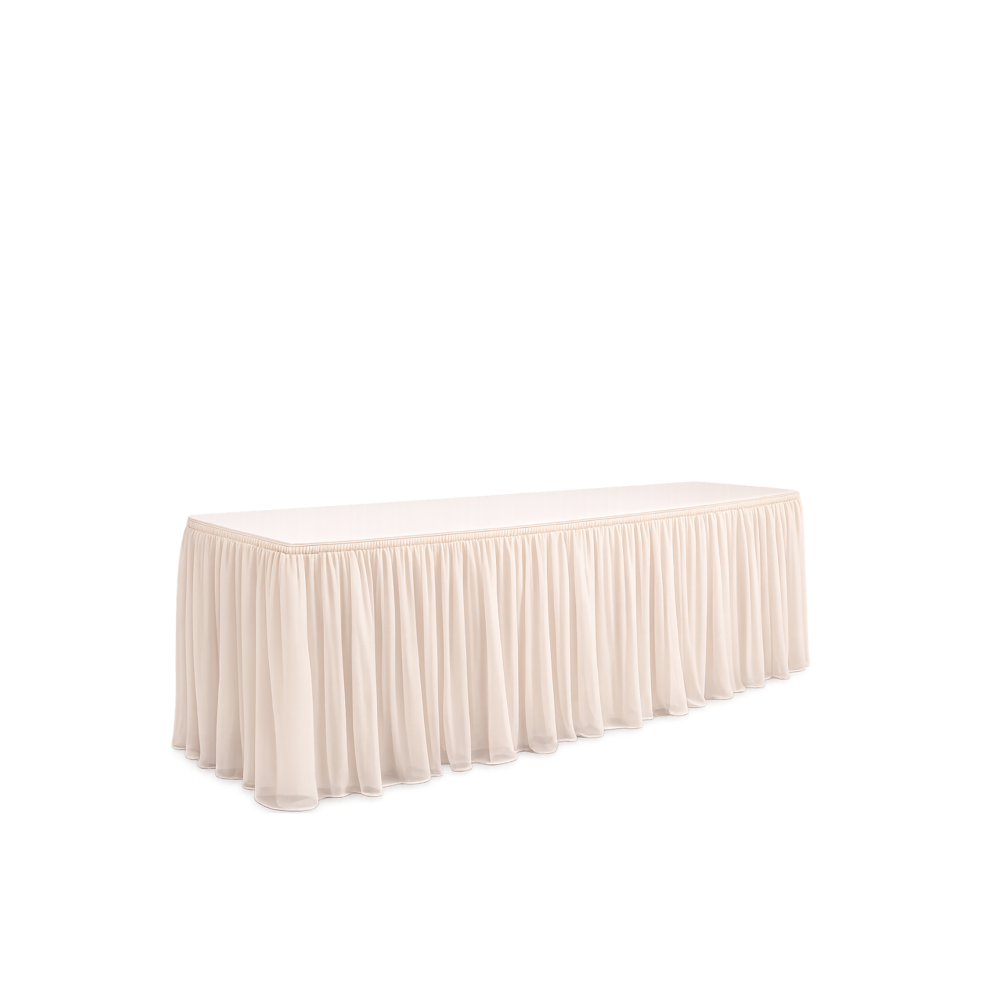 Nude Chiffon Table Skirting 14’ - Clips Needed