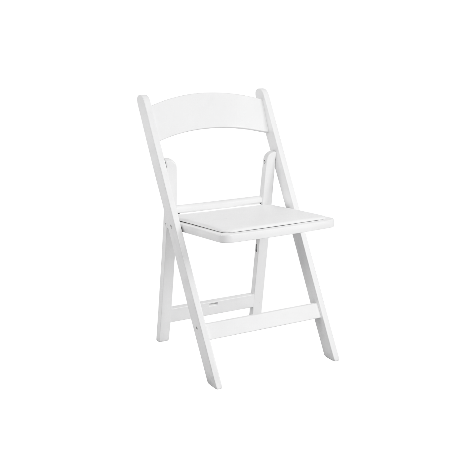 White Resin Folding Chair w/white vinyl cushion